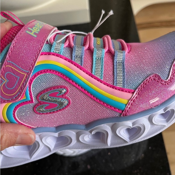 Sketchers Heart Light Up Shoes Pink Glittery Sneakers White Sole - Picture 3 of 16